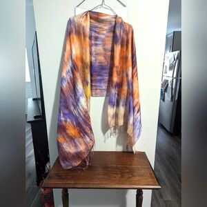 Baby Alpaca And Silk. Colorful Abstract Art Scarf Or Wrap. . tie-dye Affect. EUC